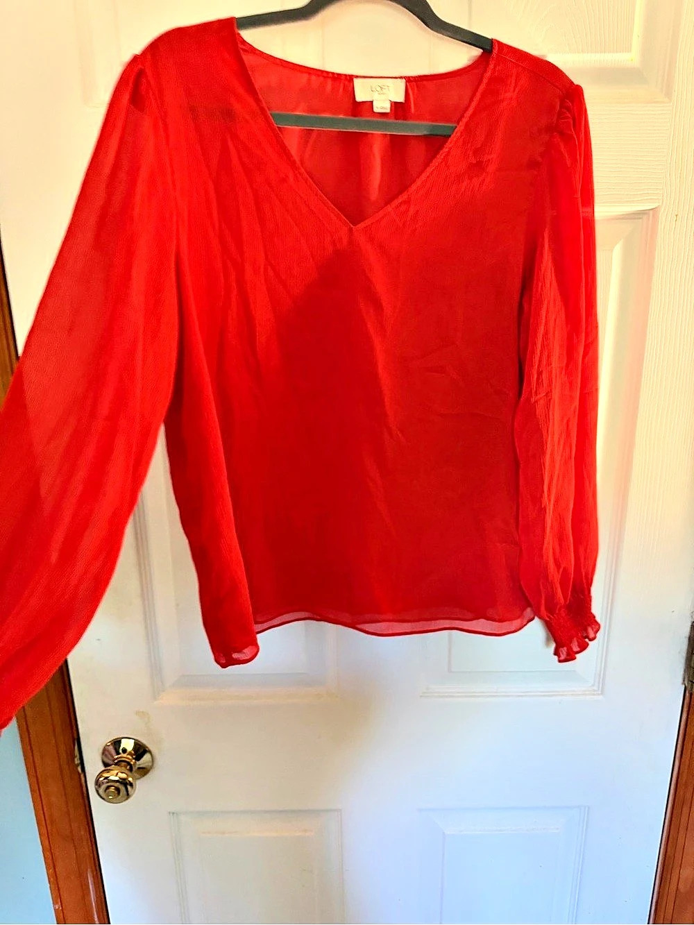LOFT Outlet Red V-Neck Blouse Size Medium Like New